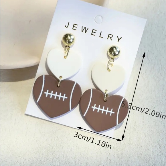 Heart Football Dangle Earrings - Picture 2 of 2